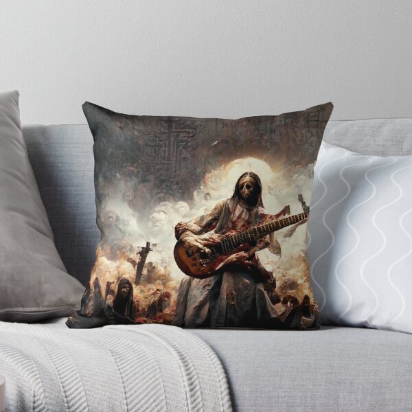 Zombie Jesus Titan Playing Metallica Guitar Throw Pillow RB1608 product Offical metallica Merch